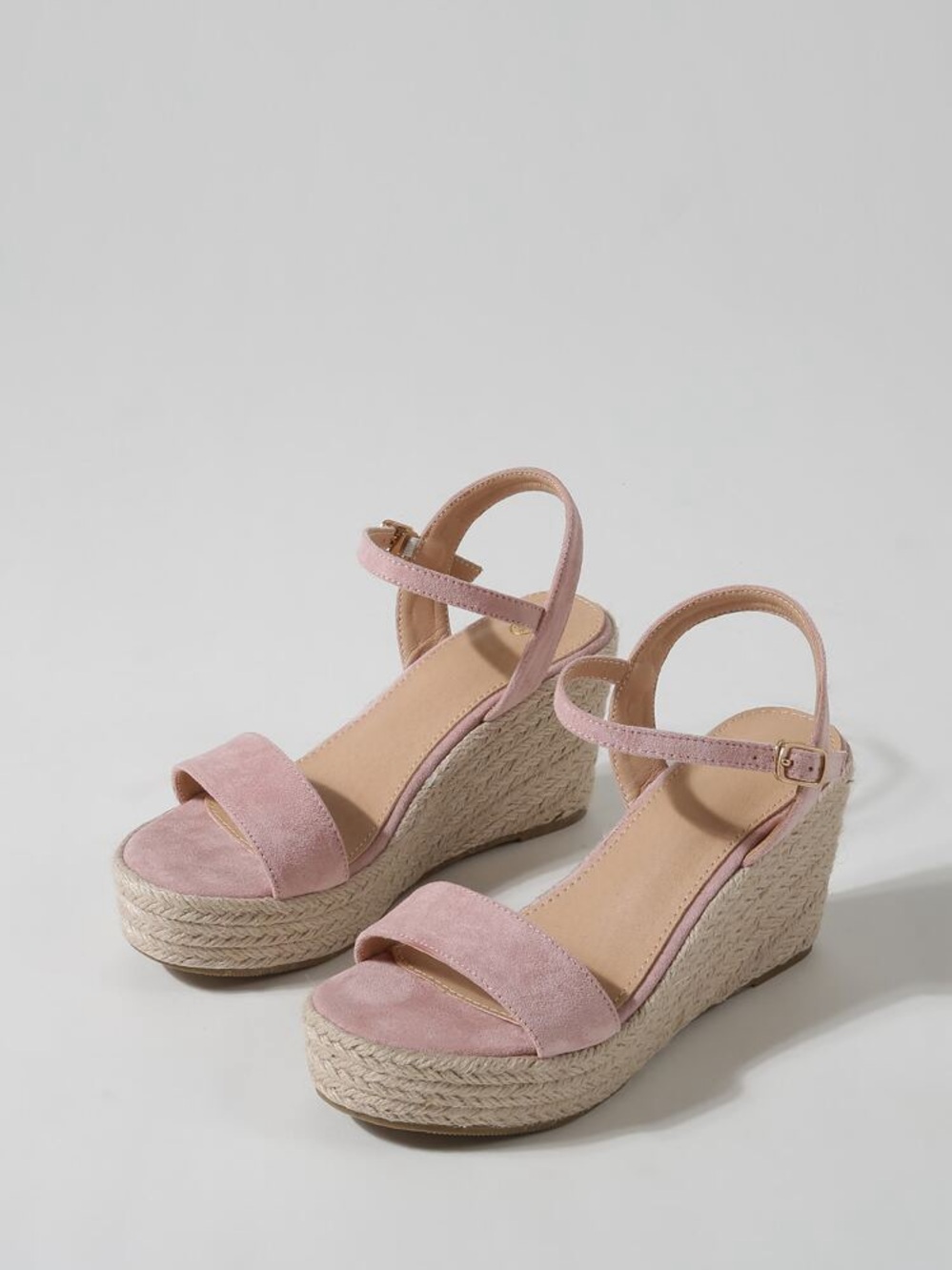 Shein Minimalist Espadrille Heeled Wedge Sandals in Pink Suede